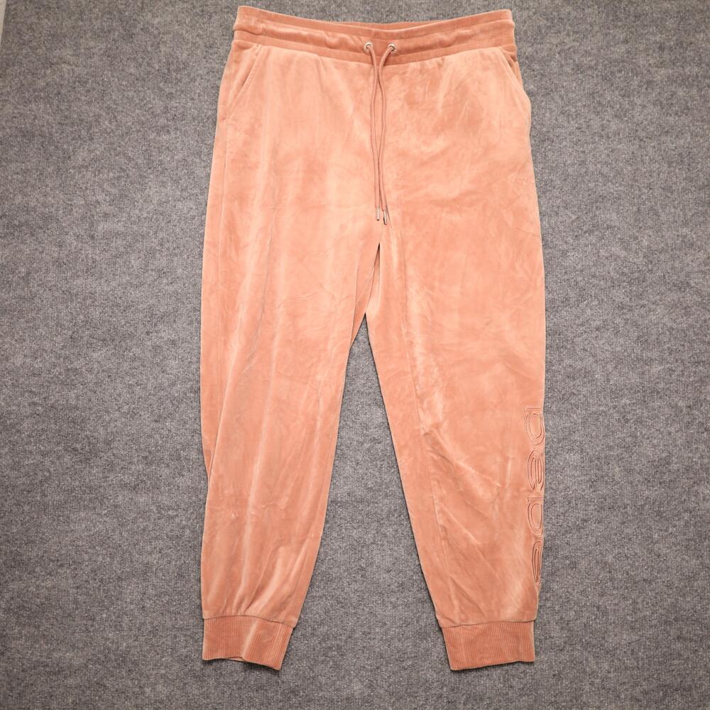 Bebe Sport Sweatpants Womens XL Pink Velour Joggers Drawstring Logo Cuffed